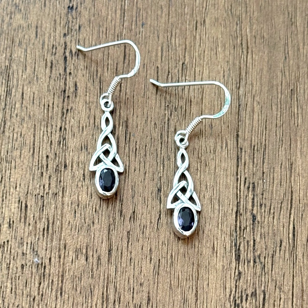925 Sterling Silver Celtic Amethyst Dangle Earrings! NEW!